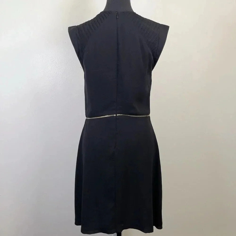 Sandro Paris Fit And Flare Gold Tone Waist Chiffon Black  Dress - Picture 4 of 16